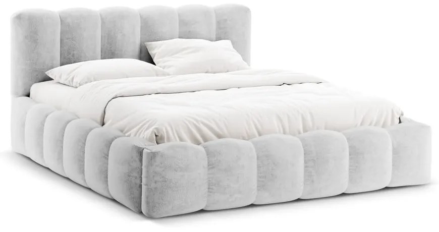 Svetlosivá čalúnená dvojlôžková posteľ s úložným priestorom a roštom 200x200 cm Lupine – Micadoni Home