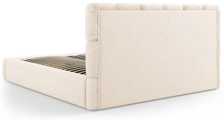 Krémovobiela čalúnená dvojlôžková posteľ s úložným priestorom s roštom 200x200 cm Bellis – Micadoni Home