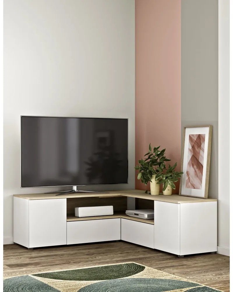 TV stolík v dekore duba v bielo-prírodnej farbe 130x46 cm Angle – TemaHome