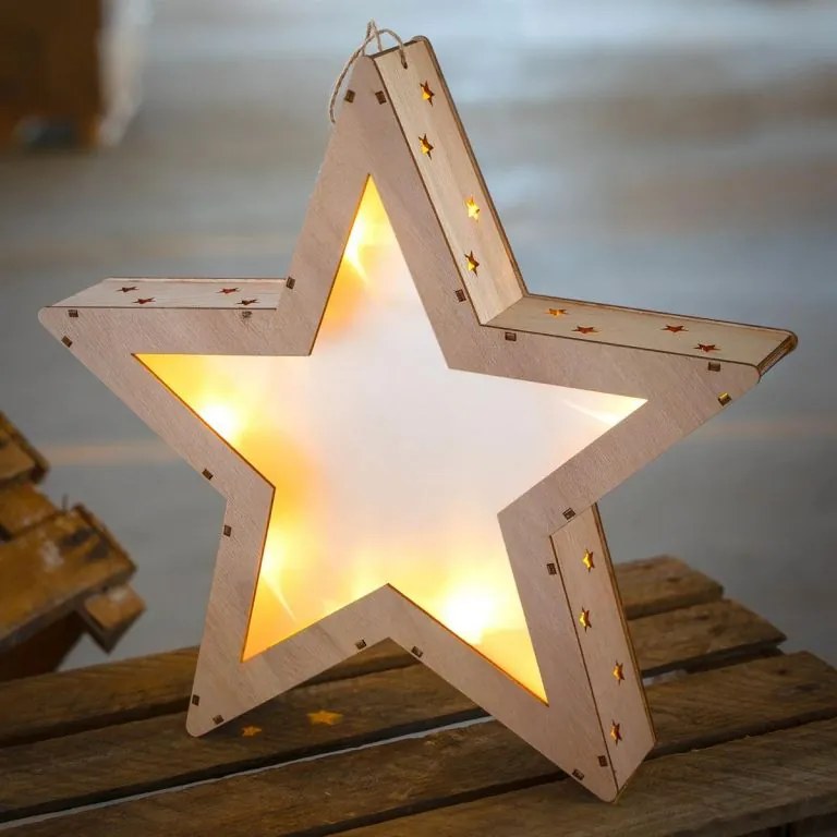 Nexos 65859 Vianočná drevená hviezda s 3D efektom - 10 LED