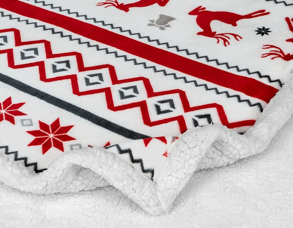 Magnat Vianočná biela baránková deka z mikroplyšu RETRO CHRISTMAS Rozmer: 160 x 200 cm