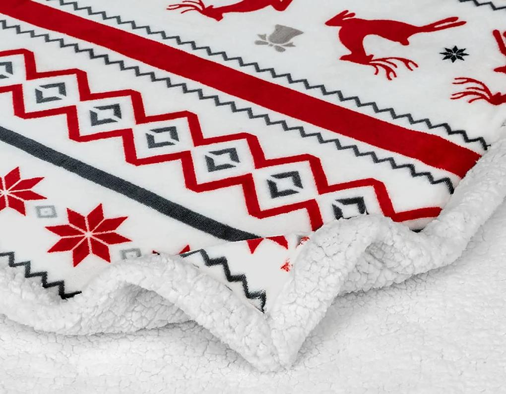 Magnat Vianočná biela baránková deka z mikroplyšu RETRO CHRISTMAS Rozmer: 200 x 220 cm
