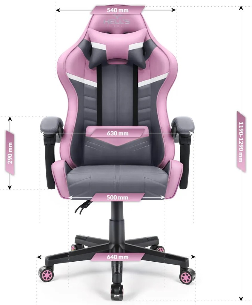 Hells Herná stolička Hell's Chair HC-1004 GREY PINK