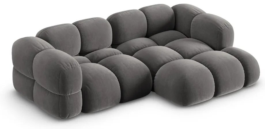 Sivá zamatová rohová pohovka (pravý roh/s leňoškou) Loretto – Cosmopolitan Design