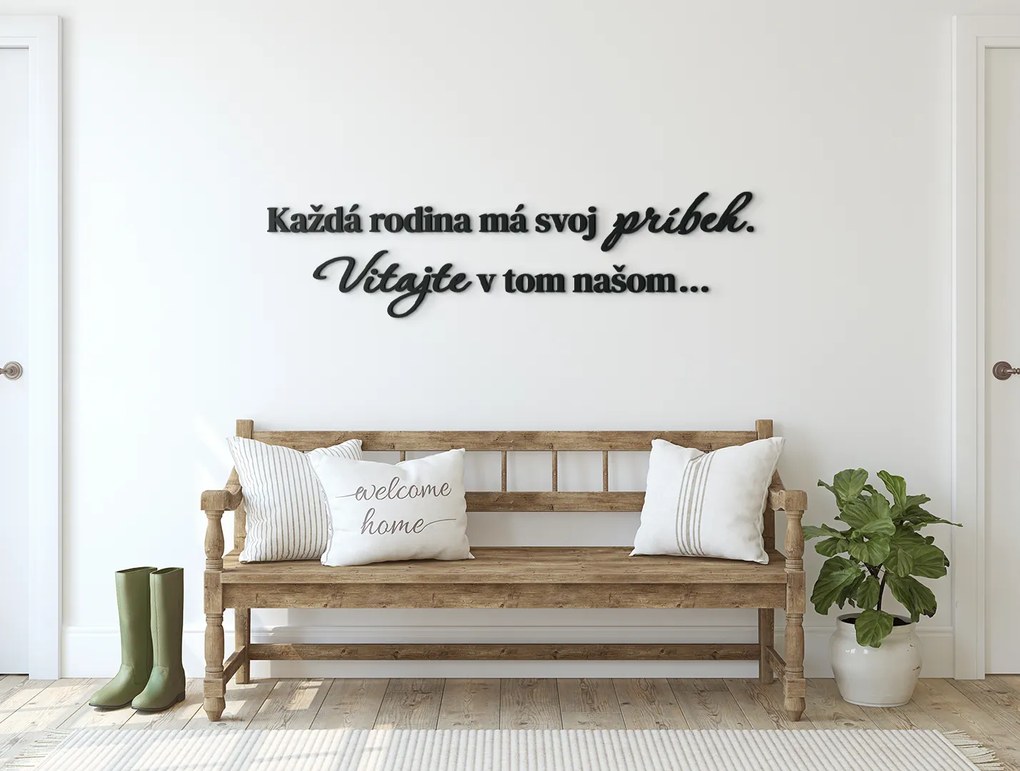 drevko Drevený citát Každá rodina má svoj príbeh Rozmer obrazu: 22 x 85 cm, Farba dekorácie: Čierna