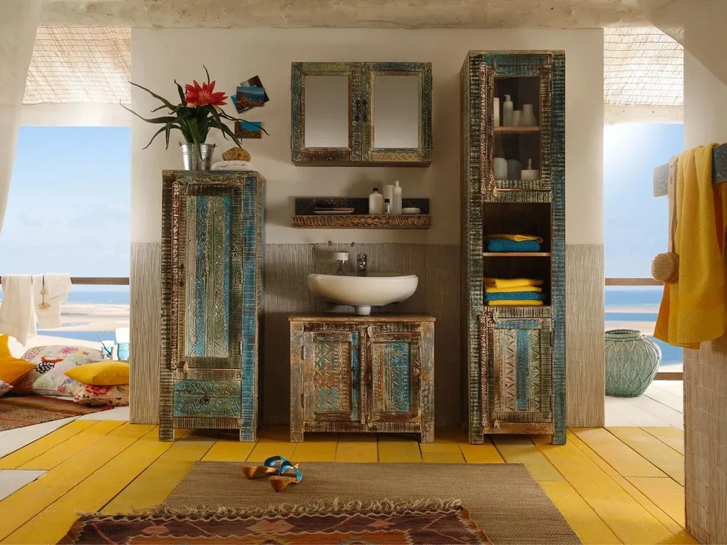 furniture-nabytek.cz - 5-dielna sada kúpeľňového nábytku Blue Lagoon z masívneho manga, lakovaná, farebná
