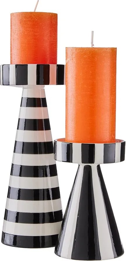 STRIPES Svietnik na stĺpovú sviečku 25 cm - čierna/biela