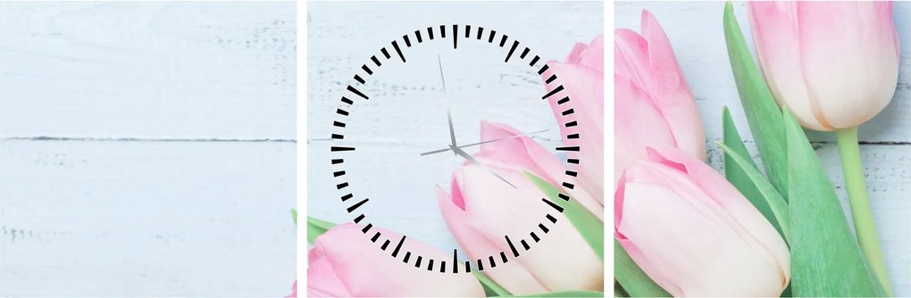 Obraz - Kytica tulipánov (s hodinami) (90x30 cm)