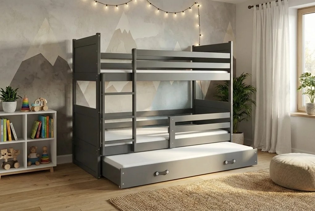 Poschodová posteľ s prístelkou RICO 3 190x90 Grafitová