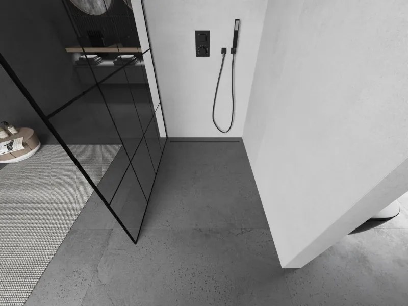Mexen Kioto, sprchová zástena Walk-In 140 x 200 cm, 8mm číre sklo čierny vzor, grafitový profil, 800-140-101-66-77