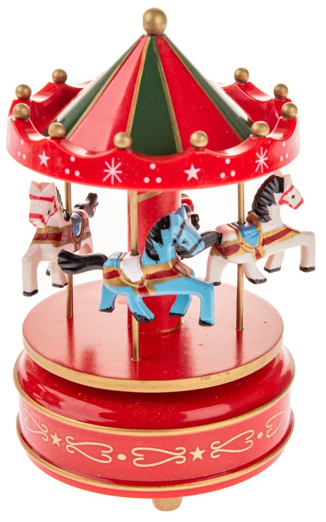 Hrací kolotoč s koníkmi, 18 cm, červená