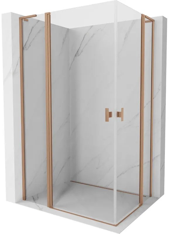 Mexen, Mexen Mist L Duo sklápací sprchový kút 115 x 110 cm, transparentný, brúsená meď - 8A4L-115-110-65-00