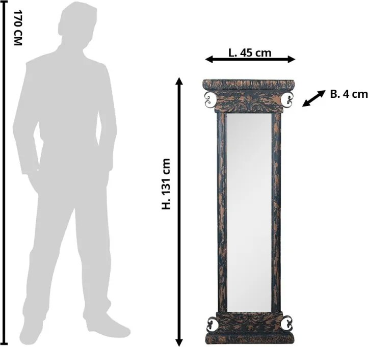 Modro-hnedé antik drevené nástenné zrkadlo Mirael - 45*4*131 cm