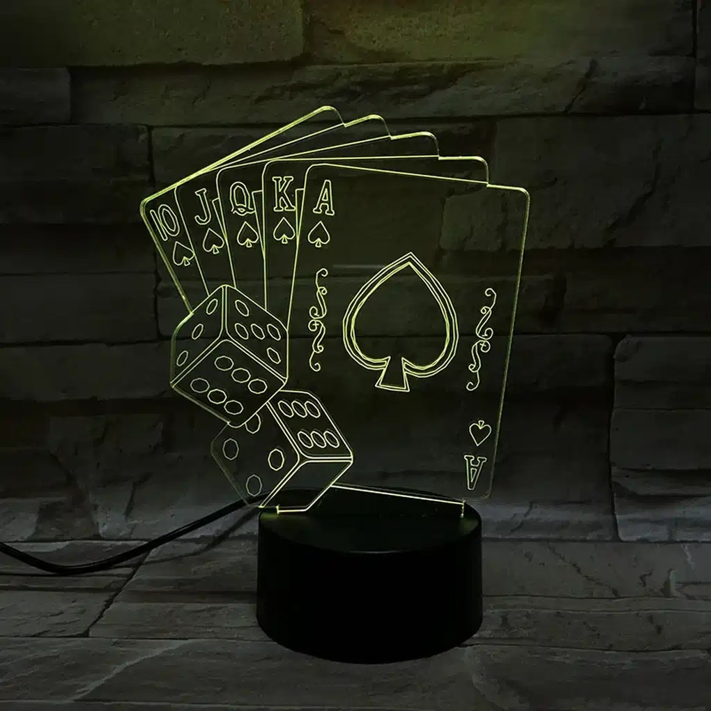 3Dmix 3DL-WD019 – 3D LED nočná lampa - Poker (Karty a kocky) (Wood)