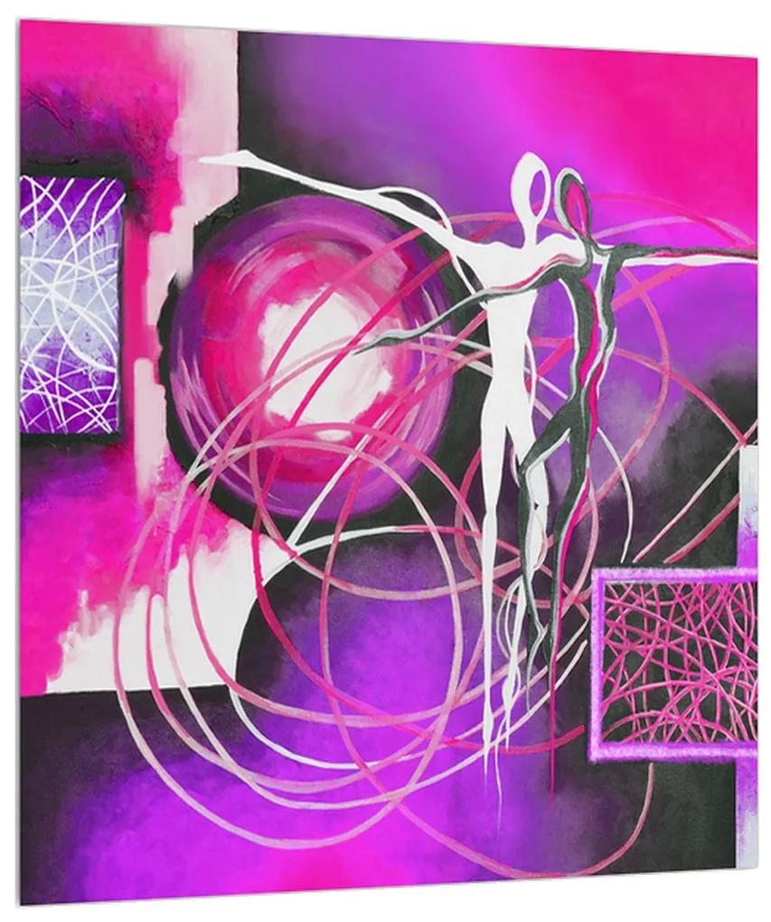 Abstraktný obraz fialových tanečníkov (30x30 cm)