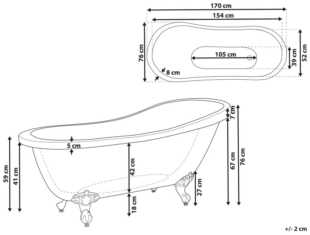 Voľne stojaca vaňa 170 x 76 cm čierna CAYMAN Beliani