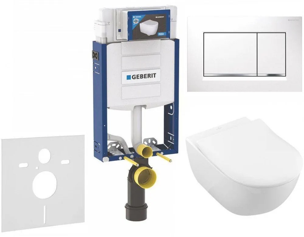 GEBERIT Kombifix súprava 5v1 - inštalačný modul, závesné WC s DirectFlush a Softclose sedátko VILLEROY &amp; BOCH Subway 2.0, tlačítko Sigma30, 115.883.KJ.1 (biela/lesklý chróm/biela), 110.302.00.5 NI5