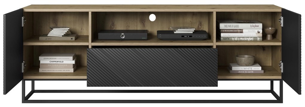 TV stolík Asha 167 cm so zásuvkou a kovovou konštrukciou - artisan / čierny mat