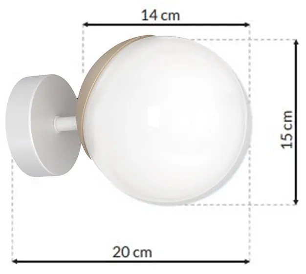 Nástenné svietidlo Sfera, 1x biele sklenené tienidlo, w/drevo