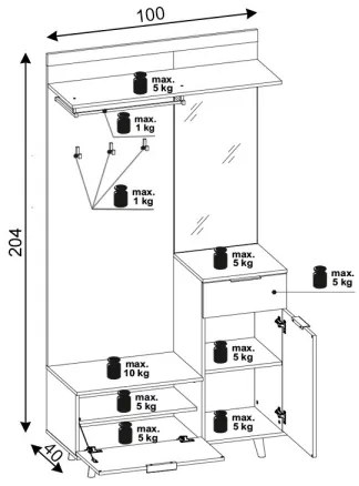 Predsieňová stena so zrkadlom SVEN hnedá/grafit