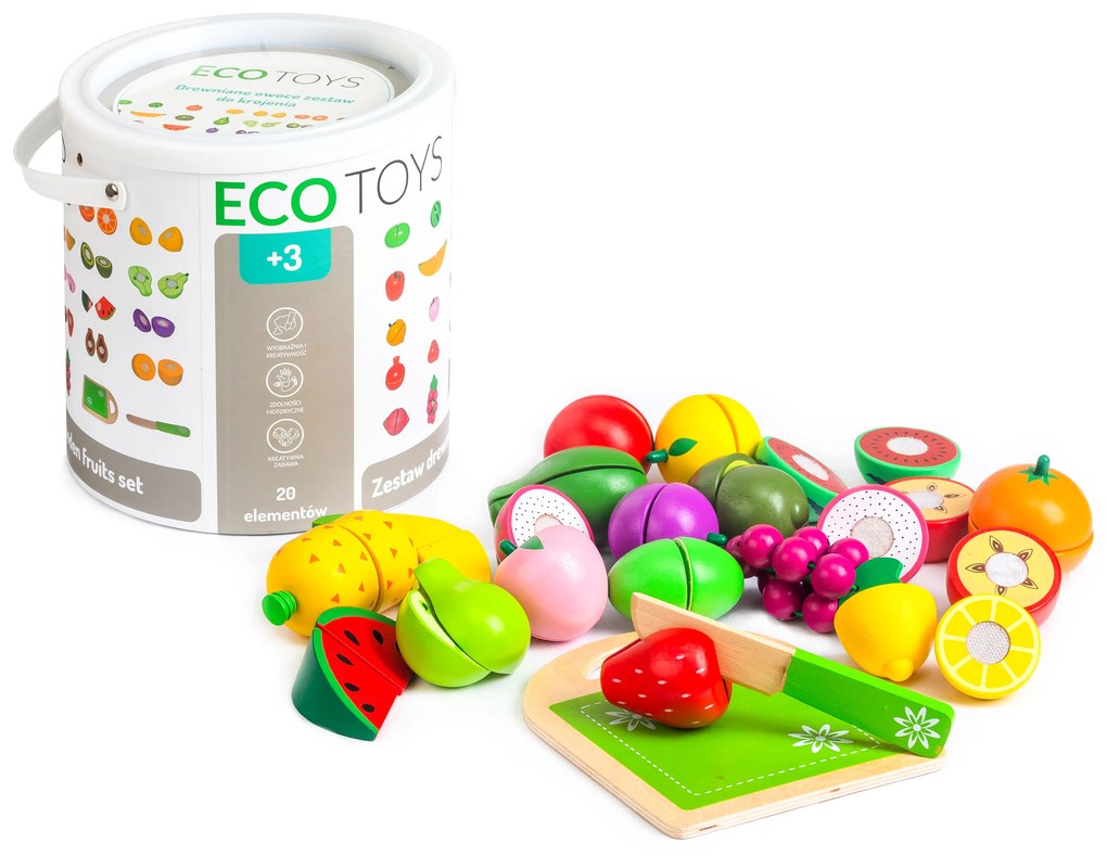 Drevené ovocie na krájanie 20 ks, ECOTOYS