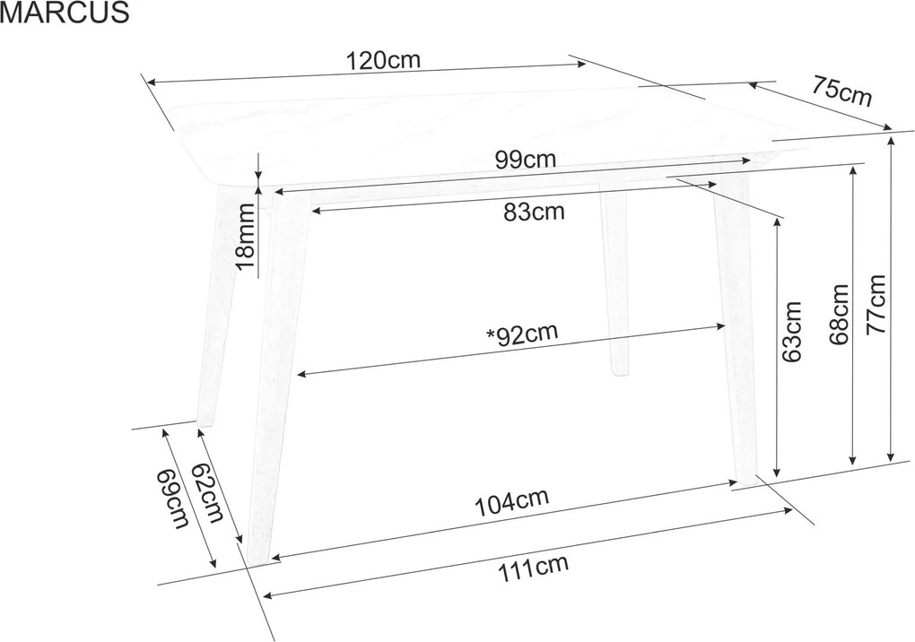Jedálenský stôl Marcus 120 cm z masívu biely mramor/dub prírodný