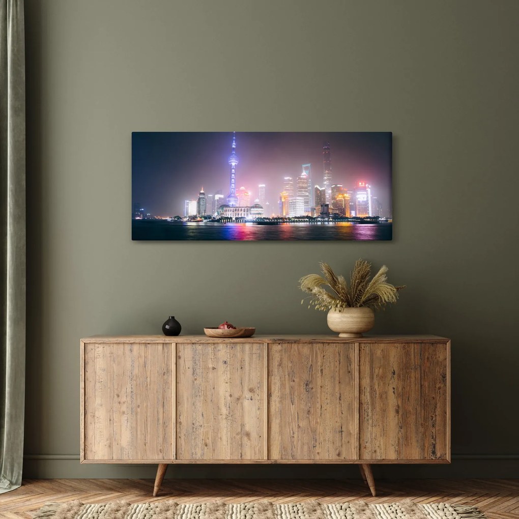 Obraz nočného Šanghaja (120x50 cm)