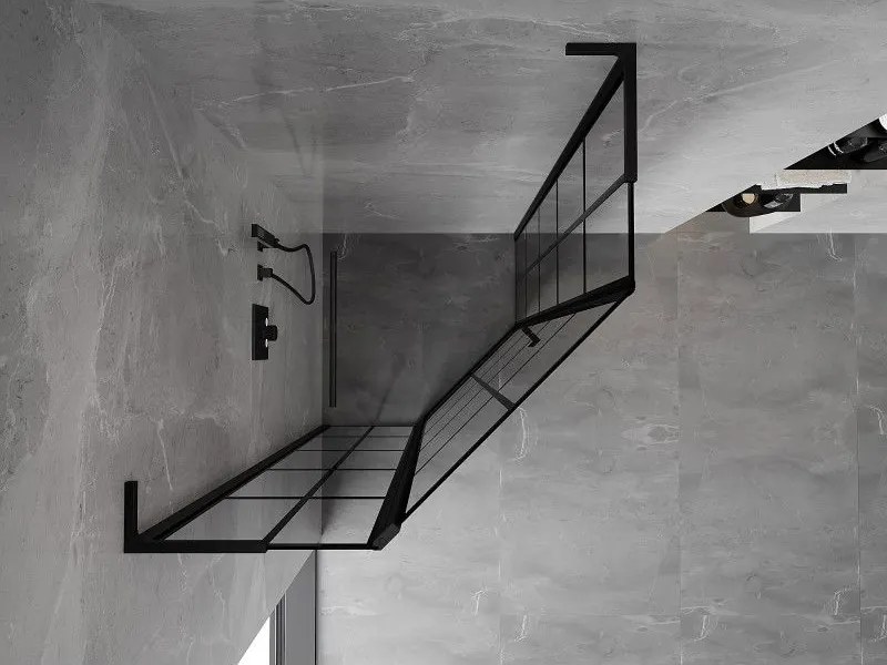 Mexen Mist L, päťuholníkový sprchový kút s krídlovými dverami, 90 x 90 cm, 8mm číre sklo, čierny profil, 8A8L-090-090-70-77-L