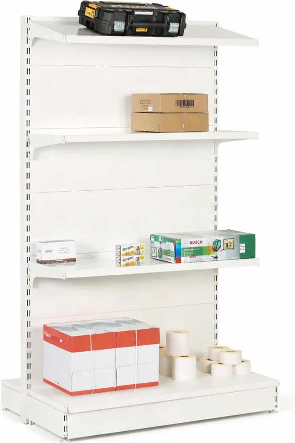 Predajný regál obojstranný, plné steny, 1600 x 1000 x 900 mm, prídavný, biela