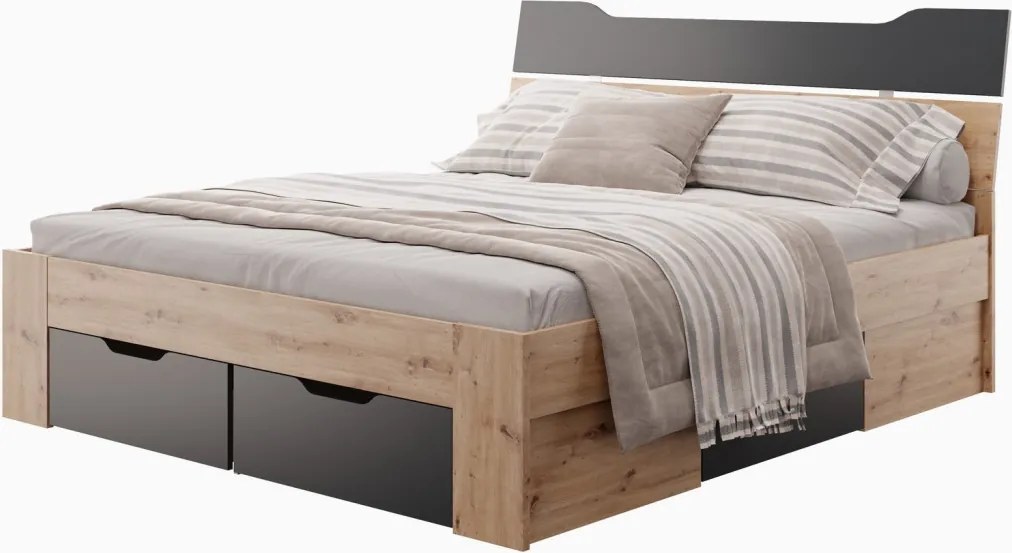 Posteľ s úložnými zásuvkami Asko 180x200 cm, dub artisan/antracit