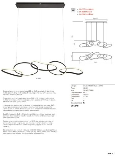 Redo 01-2596 - Stmievateľný LED luster na lanku BIAS LED/87,4W/230V 3000K čierna