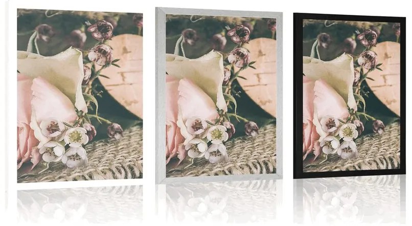 Plagát ruža a srdiečko v jute - 40x60 white