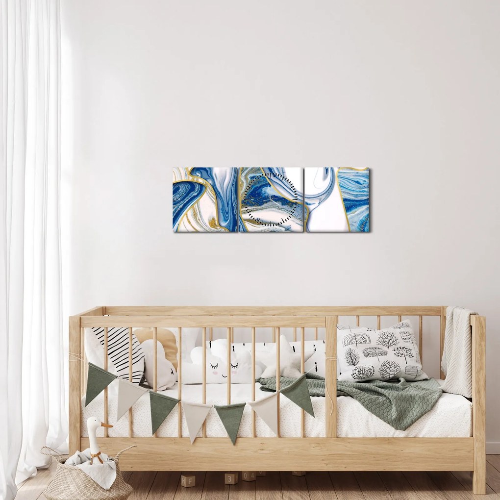 Obraz - Vlny z mramoru (s hodinami) (90x30 cm)