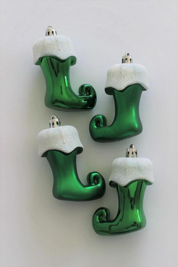 Zeleno biele závesné vianočné čižmy 8cm 4ks