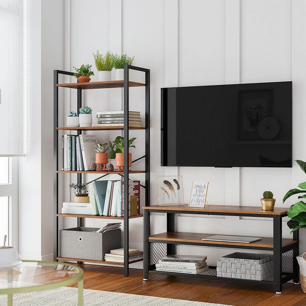 Knižnica s 5 policami, regál, rustikálny hnedý