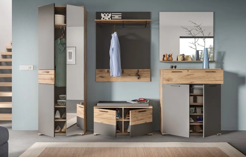 Predsieňová šatníkova skriňa Mason, dub/šedá