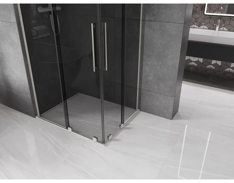 Mexen Velar L Duo, sprchový kút s posuvnými dverami 90 x 80 cm, 8mm šedé sklo, brúsená oceľ, 871-090-080-02-43-97