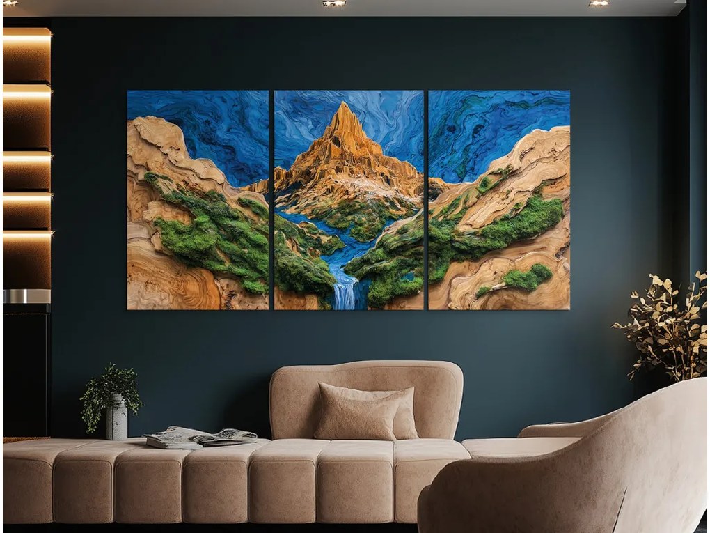 drevko |  Trojdielny machový obraz Dotyk života (imitácia)  50 x 101 cm