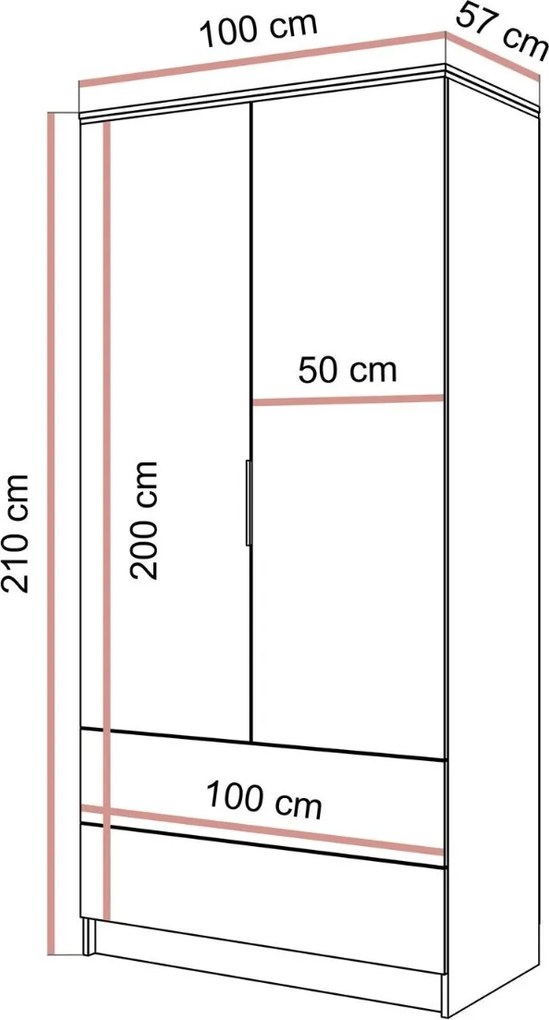 ŠATNÍKOVÁ SKRIŇA NESSIE 2D2S KAŠMÍR ZRKADLÁ 100 cm