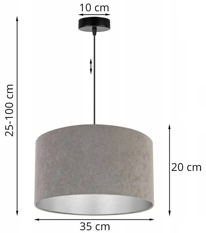 Závesné svietidlo Mediolan, 1x šedé/chrómové textilné tienidlo