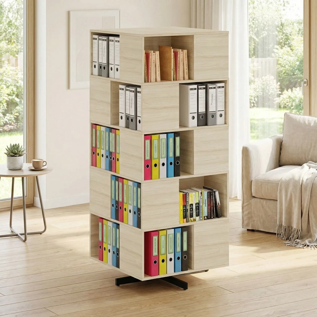 Otočný regál, 680×680×1932 mm, 4x 5 oddielov, biela