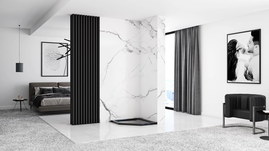 Päťuholníková sprchová vanička z minerálneho akrylu REA DIAMOND 90x90 cm čierna
