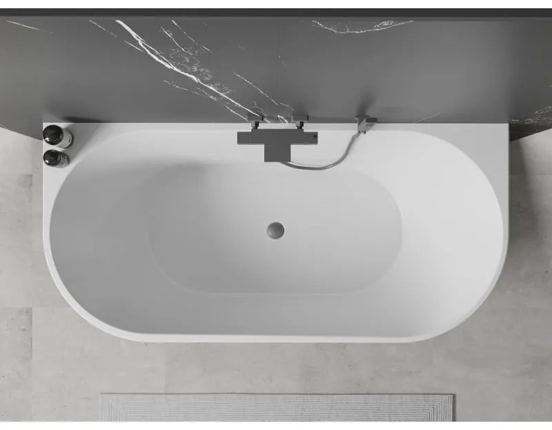 Mexen Oval, voľne stojaca nástenná vaňa 170 x 80 cm, biela-čierna, brúsený grafit prepad, 52671708075-95