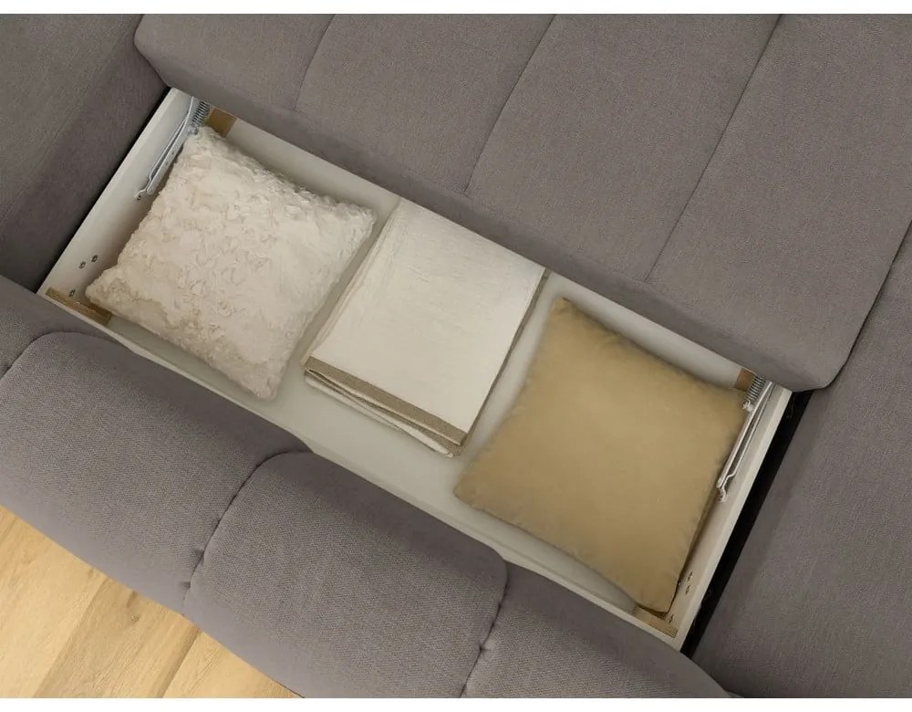 Taupe rozkladacia/s úložným priestorom rohová pohovka (pravý roh/do tvaru "U") Fuji – Bobochic Paris