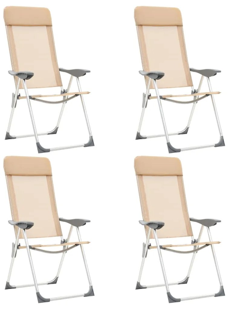 vidaXL Skladacie kempingové stoličky 4 ks, krémové, hliník