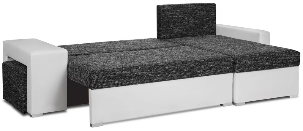 MEGA AKCE Rozkládací rohová sedací souprava HUBI + 2 Taburety Bílá