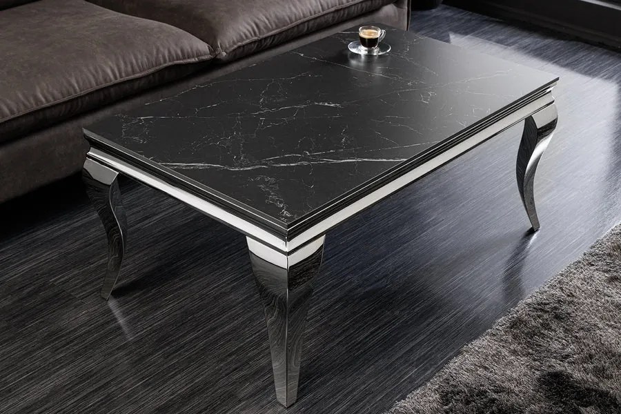Dizajnový konferenčný stolík Rococo 100 cm čierny / strieborný