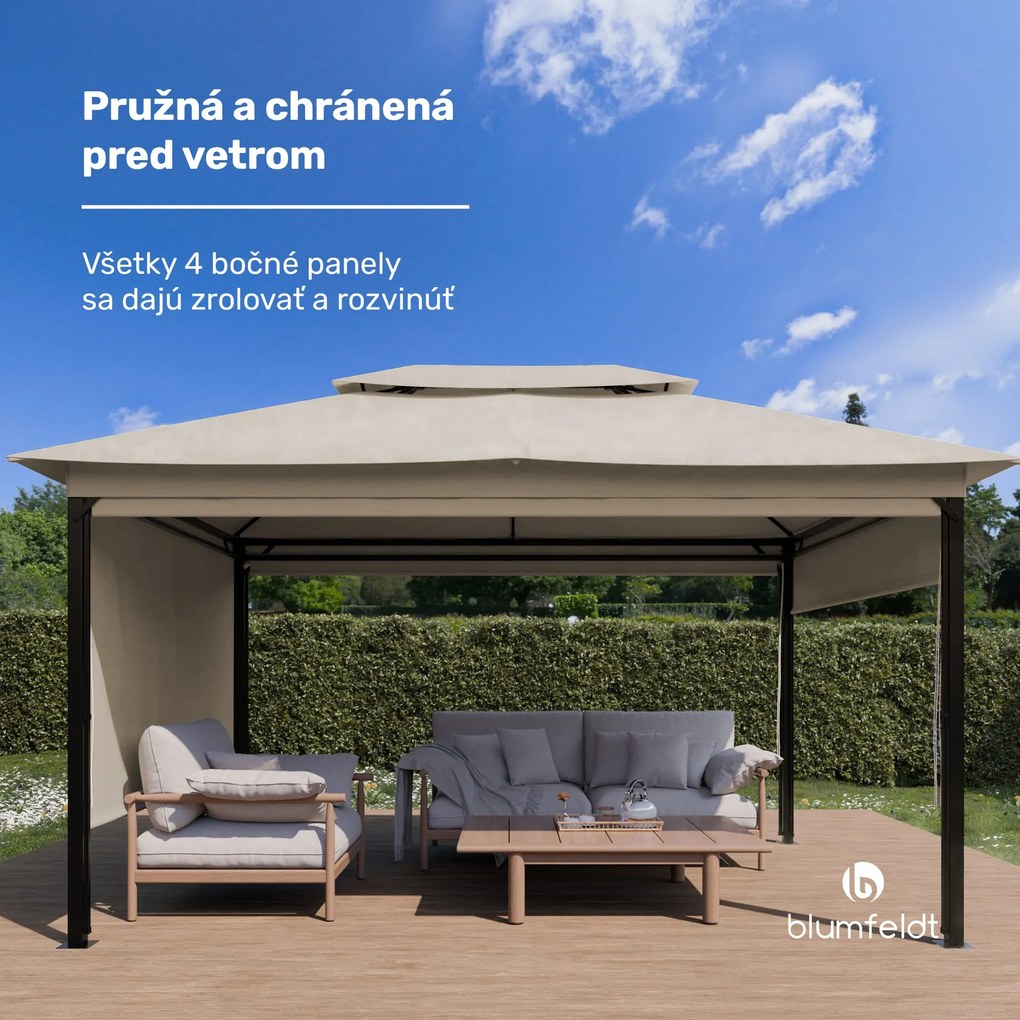 Blumfeldt Grandezza Cortina záhradný altánok 3x4 m, odolný voči poveternostným vplyvom, prášková farba, bočné rolety