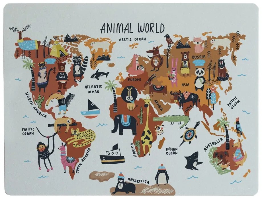 Podložka na stôl Really Nice Things Animals Worldmap, 55 x 35 cm