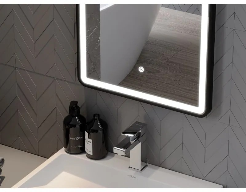 Mexen Coro, LED kúpeľňové zrkadlo s podsvietením a čiernym rámom 50x150 cm, 6000K, ochrana proti zahmlievaniu, 9817-050-150-611-70